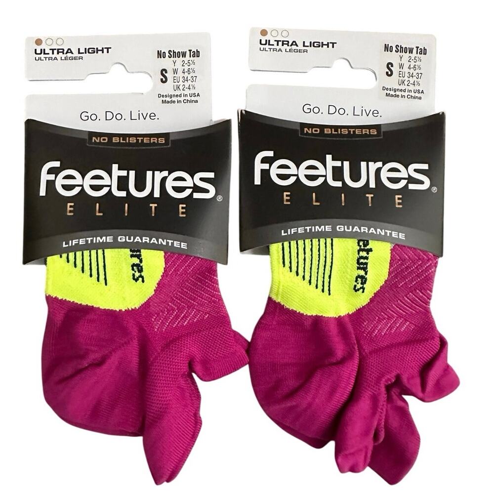 NEW Lot 2 Feetures Elite Ultra Light No Show Tab Running Socks Small Purple